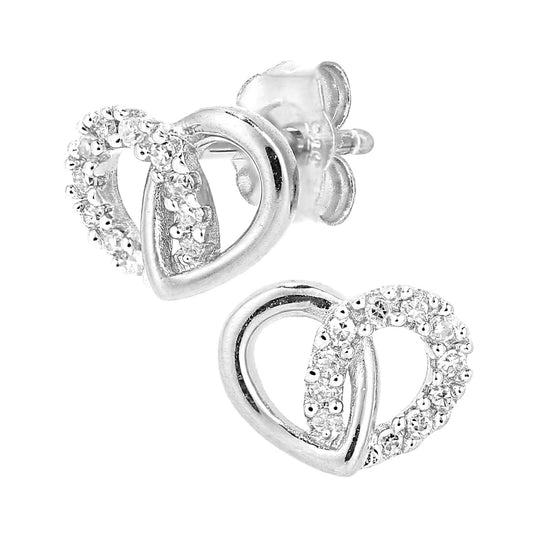 9ct White Gold  Round 7pts Diamond Heart Stud Earrings - PE0AXL5598W