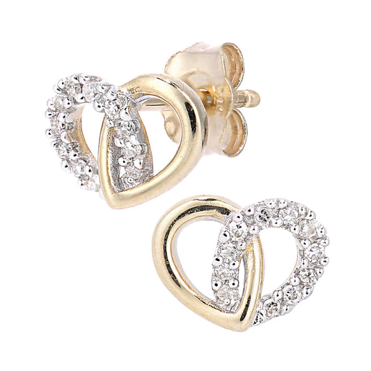 9ct Gold  Round 7pts Diamond Heart Stud Earrings - PE0AXL5598Y