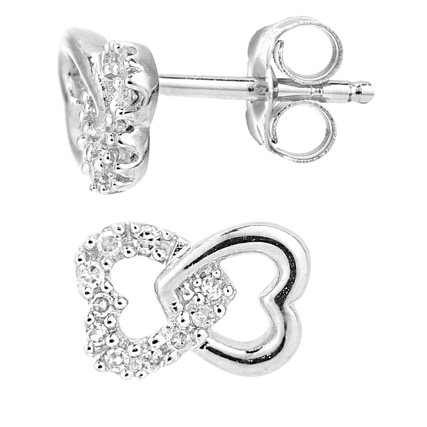 9ct White Gold  Round 6pts Diamond Heart Stud Earrings - PE0AXL5599W