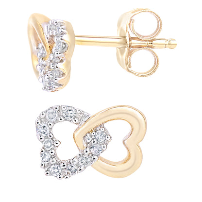 9ct Gold  Round 6pts Diamond Heart Stud Earrings - PE0AXL5599Y