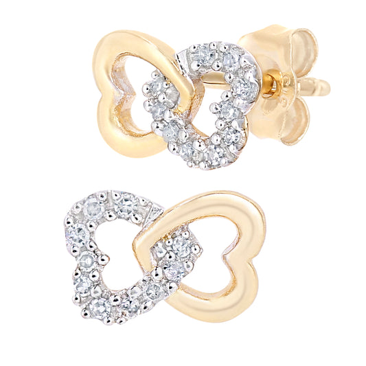 9ct Gold  Round 6pts Diamond Heart Stud Earrings - PE0AXL5599Y