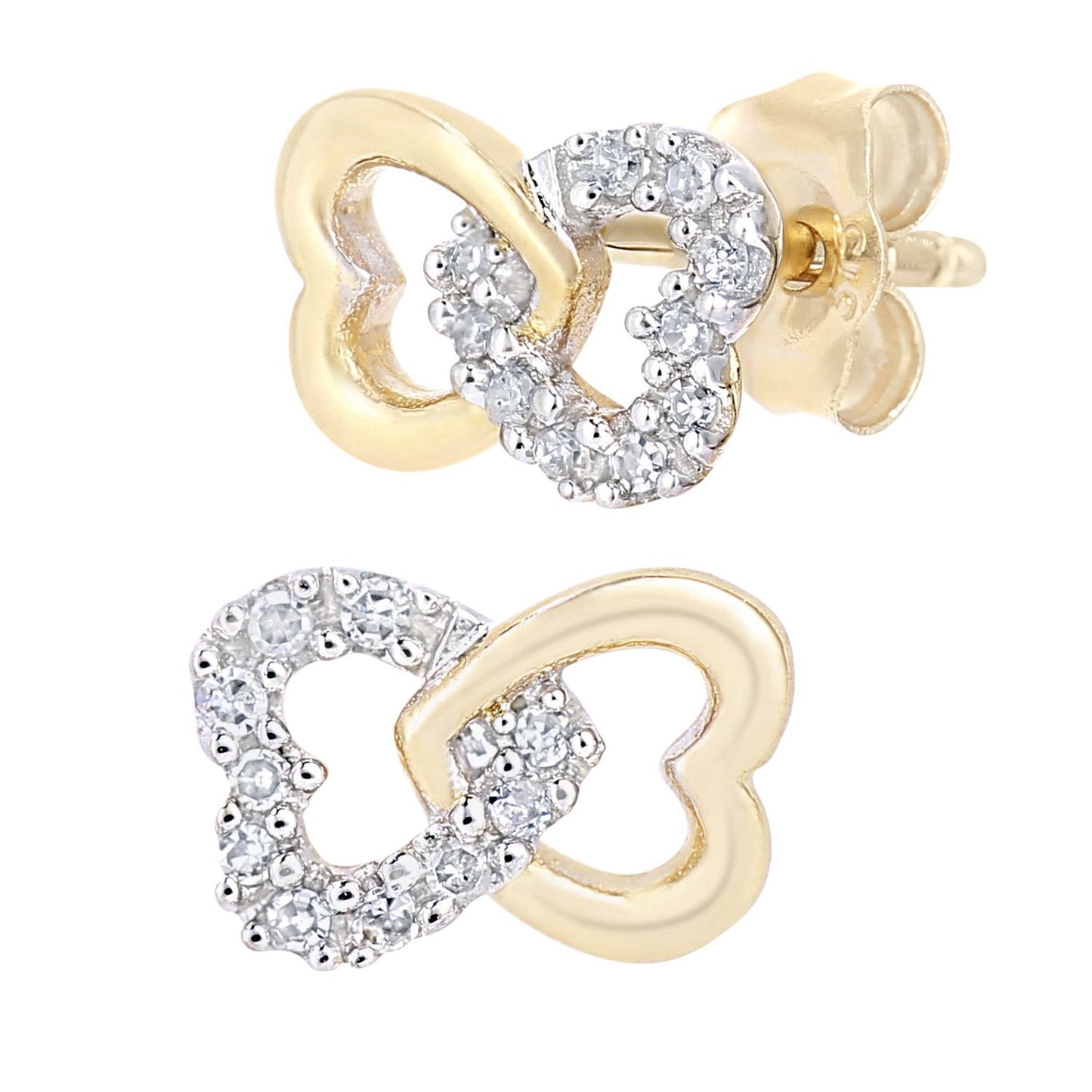 9ct Gold  Round 6pts Diamond Heart Stud Earrings - PE0AXL5599Y
