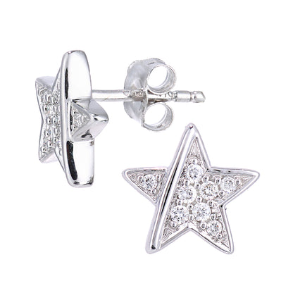 18ct White Gold  12pts Diamond Collar Stripe Star Stud Earrings - PE0AXL5604W18