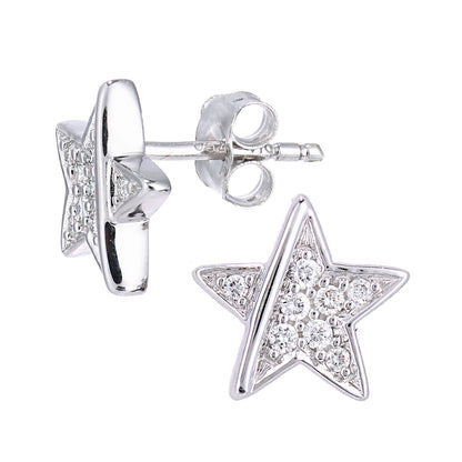 18ct White Gold  12pts Diamond Collar Stripe Star Stud Earrings - PE0AXL5604W18