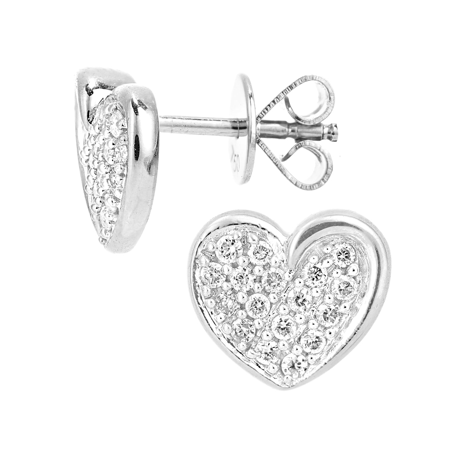 18ct White Gold  Round 20pts Diamond Heart Stud Earrings - PE0AXL5605W18