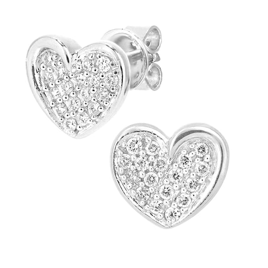 18ct White Gold  Round 20pts Diamond Heart Stud Earrings - PE0AXL5605W18