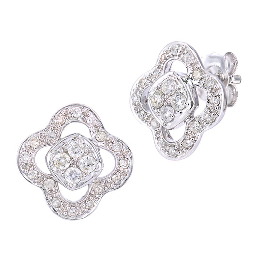 9ct White Gold  Round 1/4ct Diamond Flower Stud Earrings - PE0AXL5608W