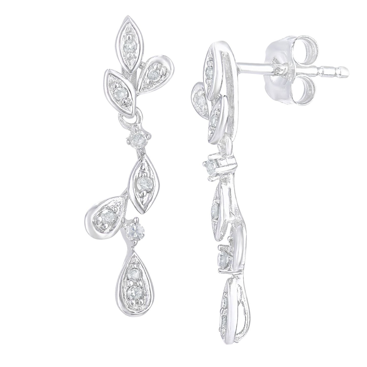 9ct White Gold  Round 10pts Diamond Teardrop Drop Earrings - PE0AXL5618W