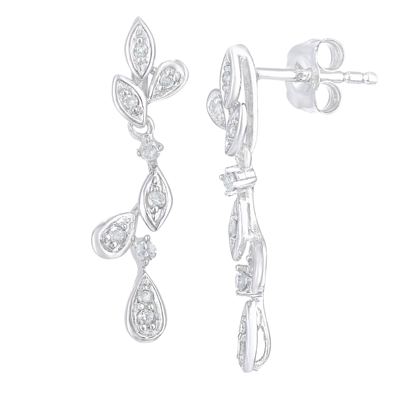 9ct White Gold  Round 10pts Diamond Teardrop Drop Earrings - PE0AXL5618W