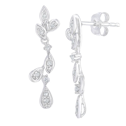 9ct White Gold  Round 10pts Diamond Teardrop Drop Earrings - PE0AXL5618W