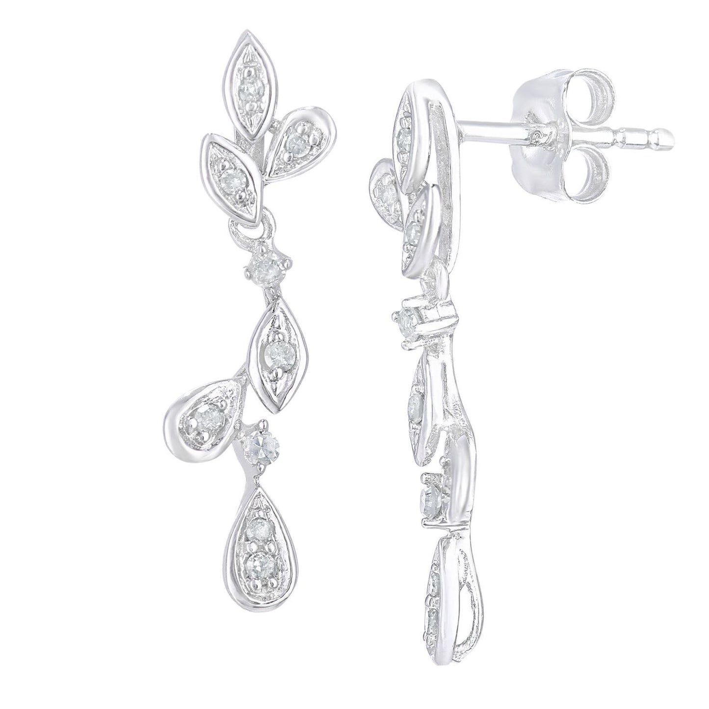 9ct White Gold  Round 10pts Diamond Teardrop Drop Earrings - PE0AXL5618W