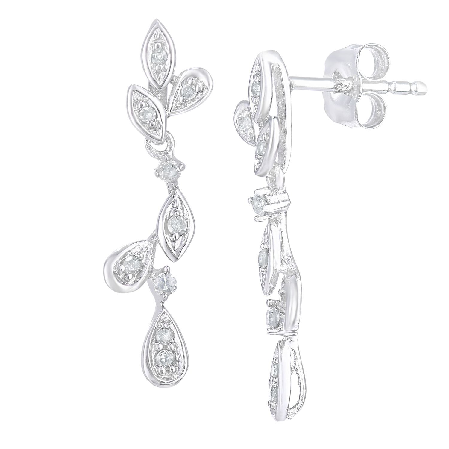 9ct White Gold  Round 10pts Diamond Teardrop Drop Earrings - PE0AXL5618W