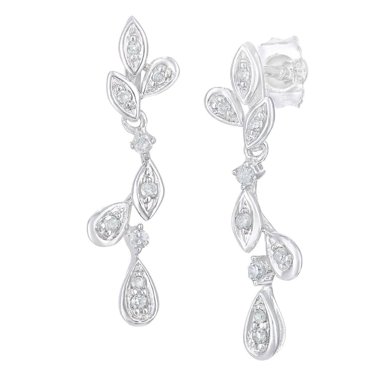 9ct White Gold  Round 10pts Diamond Teardrop Drop Earrings - PE0AXL5618W