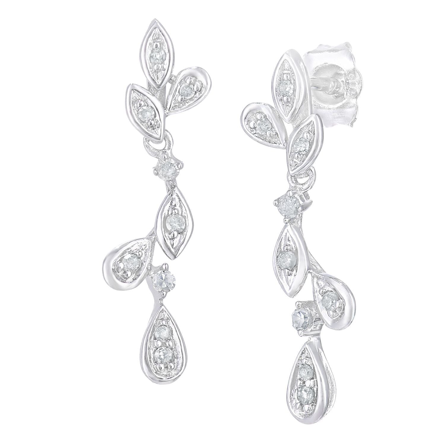 9ct White Gold  Round 10pts Diamond Teardrop Drop Earrings - PE0AXL5618W