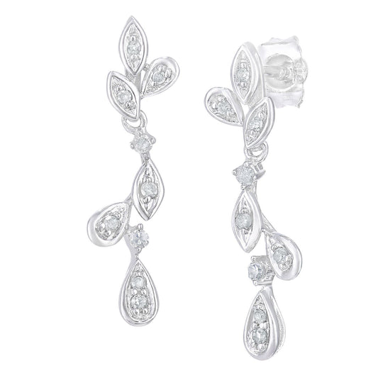 9ct White Gold  Round 10pts Diamond Teardrop Drop Earrings - PE0AXL5618W