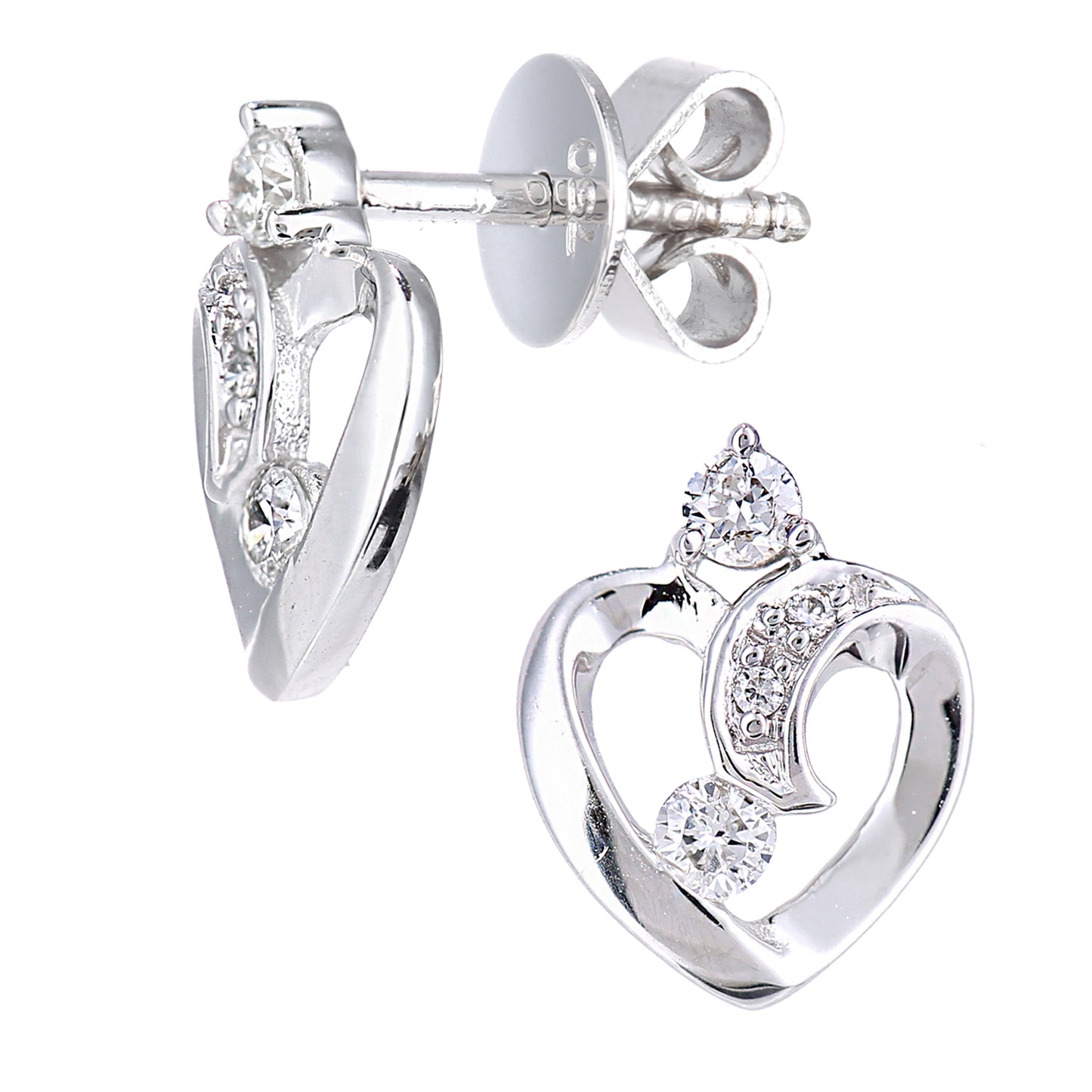 18ct White Gold  Round 15pts Diamond Heart Stud Earrings - PE0AXL5619W18