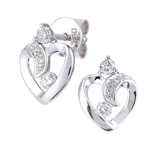 18ct White Gold  Round 15pts Diamond Heart Stud Earrings - PE0AXL5619W18