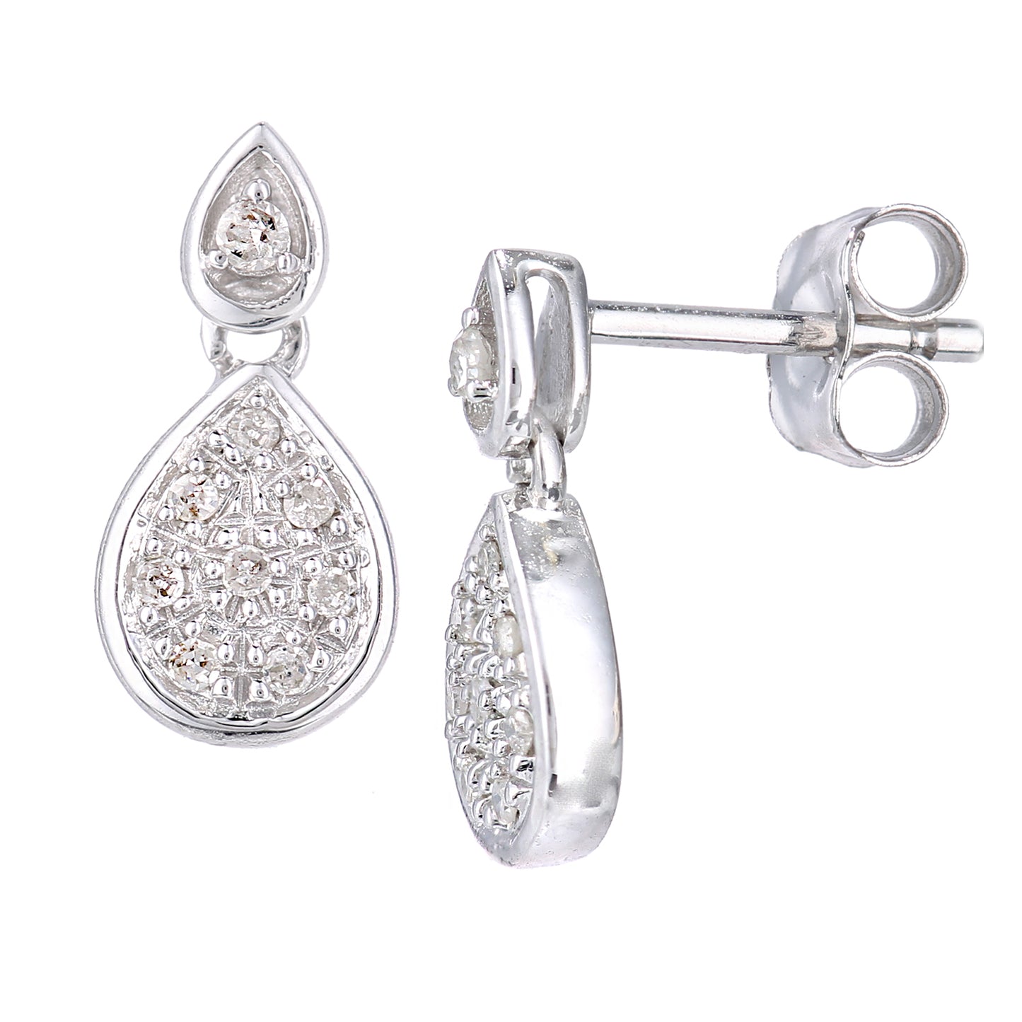 9ct White Gold  Round 8pts Diamond Halo Drop Earrings - PE0AXL5622W