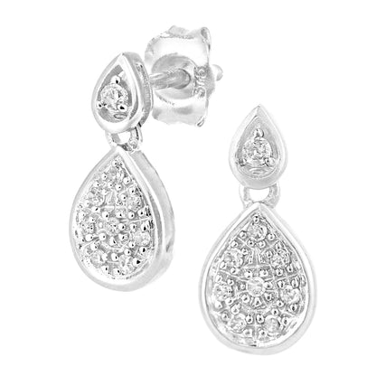 9ct White Gold  Round 8pts Diamond Halo Drop Earrings - PE0AXL5622W