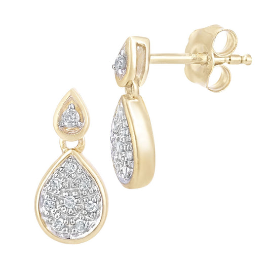 9ct Gold  Round 8pts Diamond Halo Drop Earrings - PE0AXL5622Y