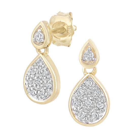 9ct Gold Round 8pts Diamond Halo Drop Earrings - PE0AXL5622Y