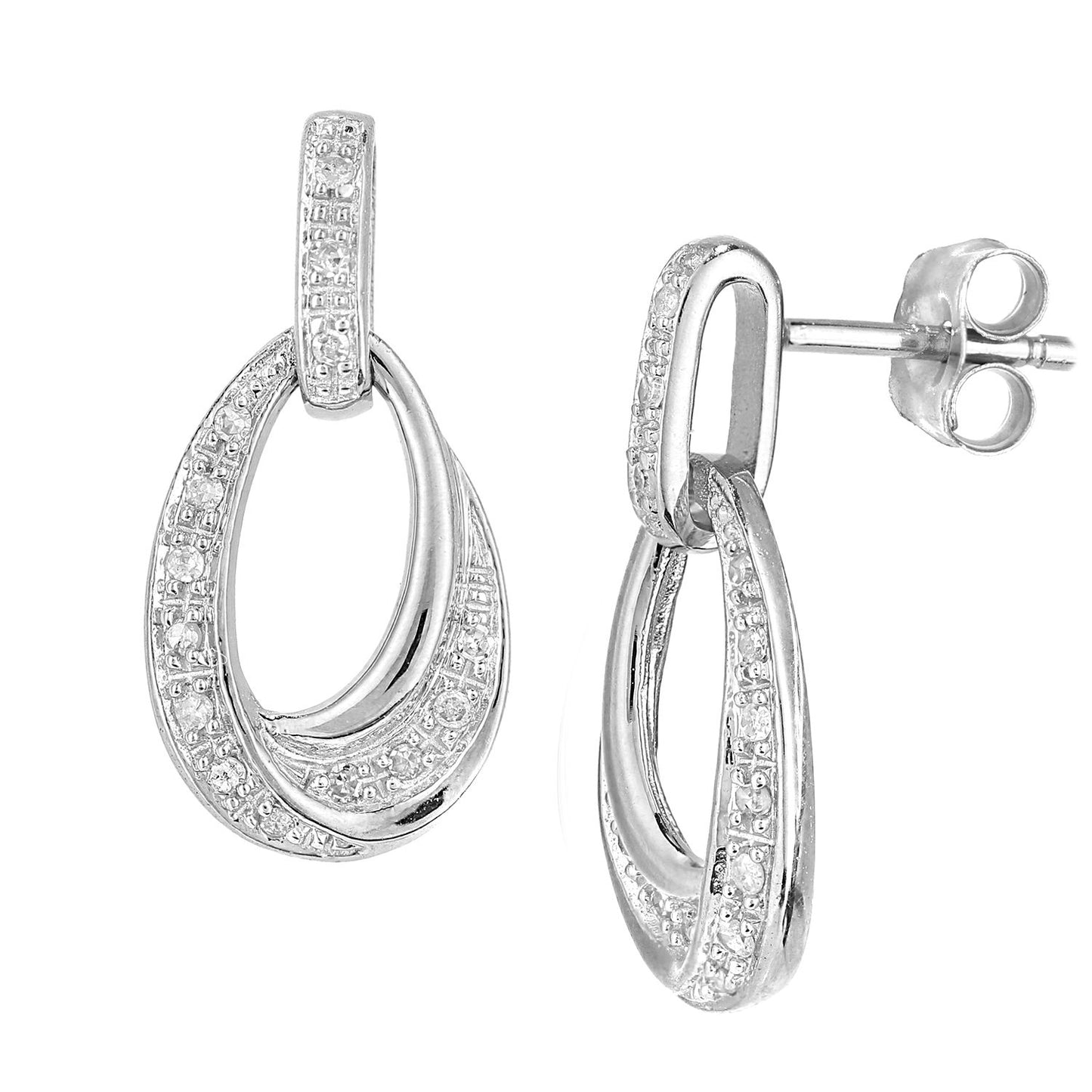 9ct White Gold  10pts Diamond Avocado Twist Creole Drop Earrings - PE0AXL5642W