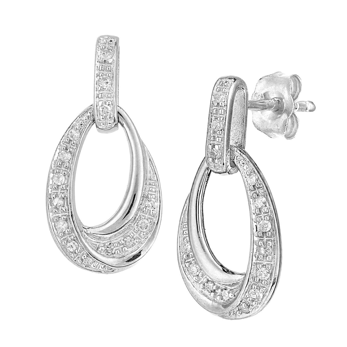9ct White Gold  10pts Diamond Avocado Twist Creole Drop Earrings - PE0AXL5642W