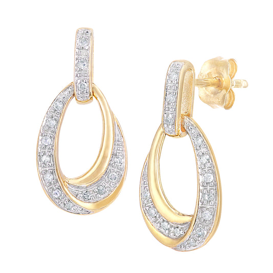 9ct Gold  Round 10pts Diamond Avocado Twist Creole Drop Earrings - PE0AXL5642Y