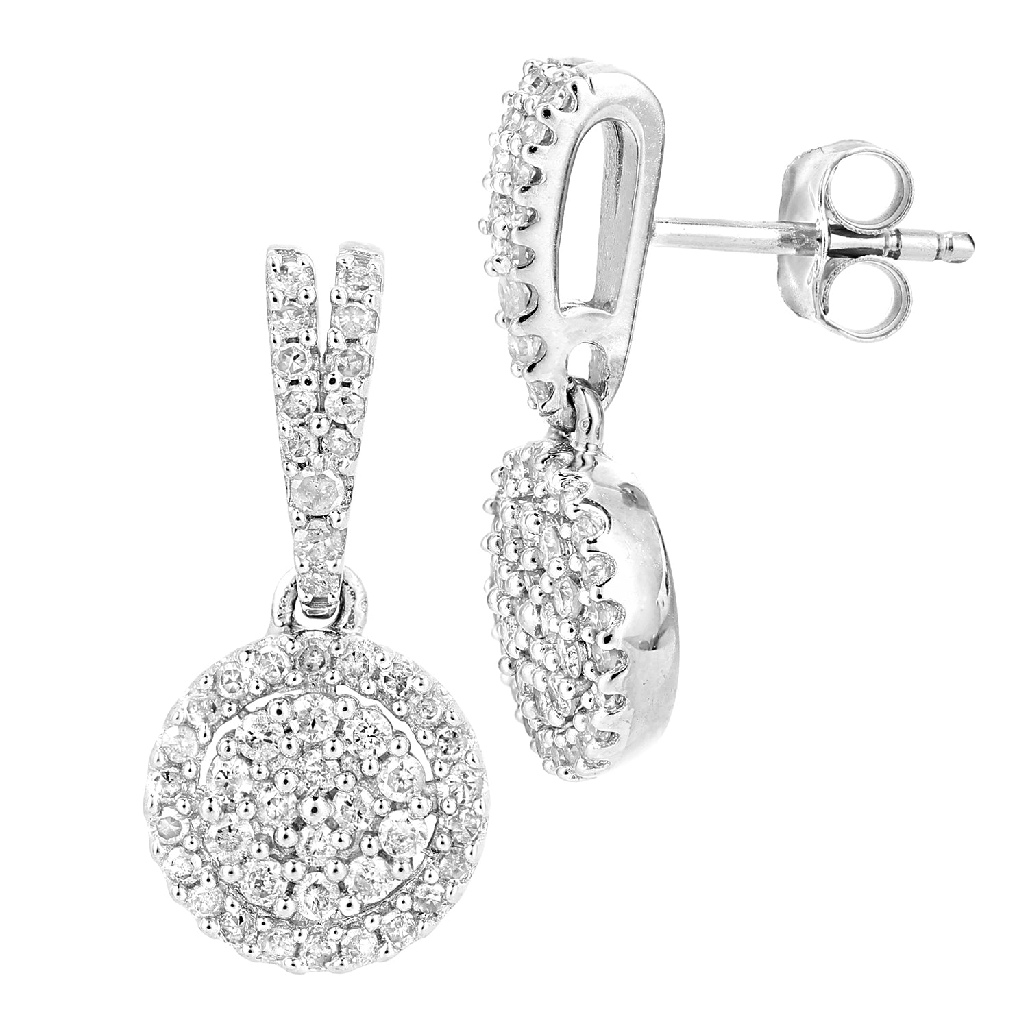 9ct White Gold  Round 0.48ct Diamond Halo Drop Earrings - PE0AXL5657W