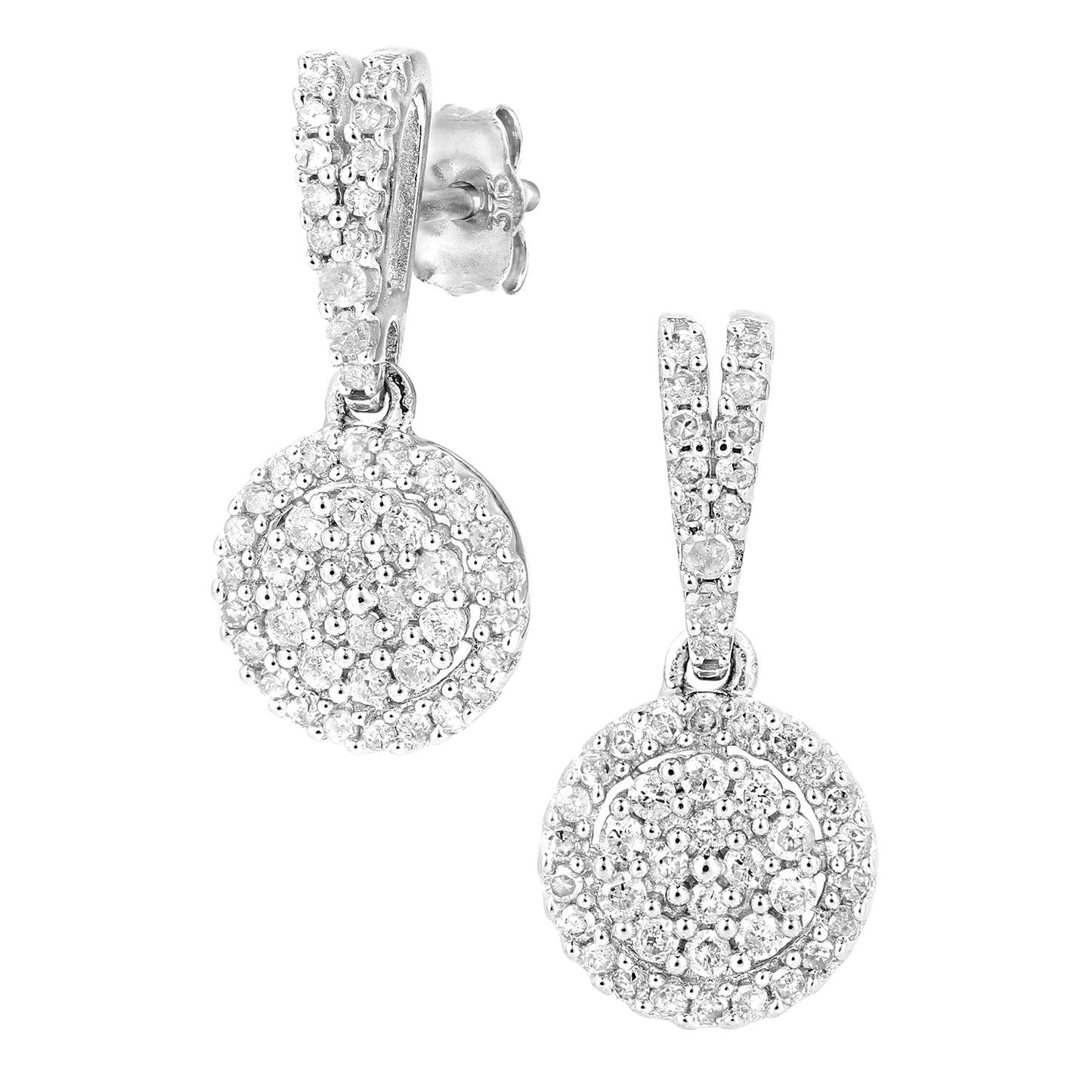 9ct White Gold  Round 0.48ct Diamond Halo Drop Earrings - PE0AXL5657W