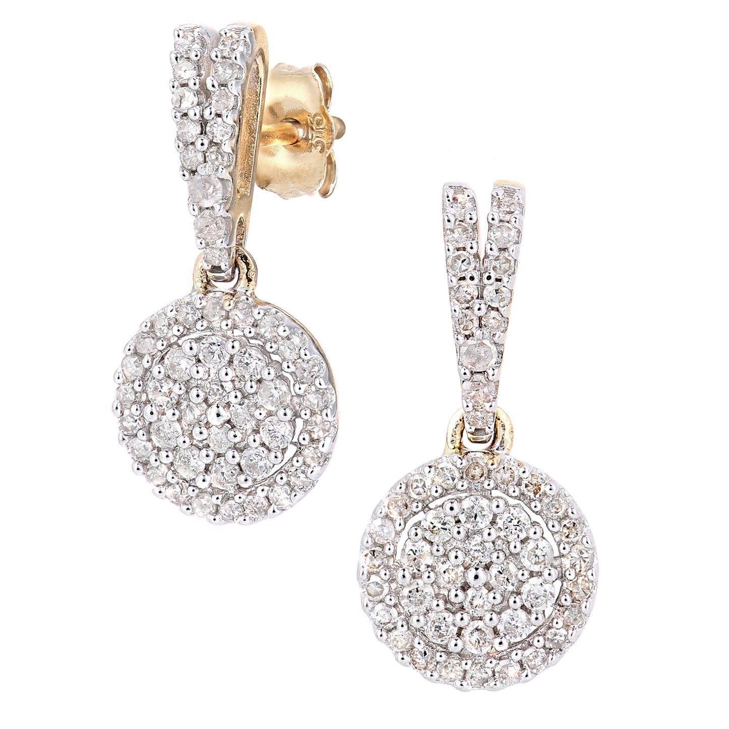 9ct Gold  Round 0.49ct Diamond Halo Drop Earrings - PE0AXL5657Y