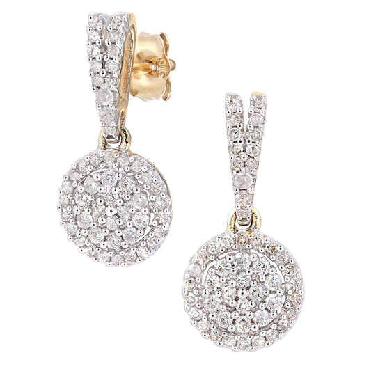 9ct Gold Round 0.49ct Diamond Halo Drop Earrings - PE0AXL5657Y