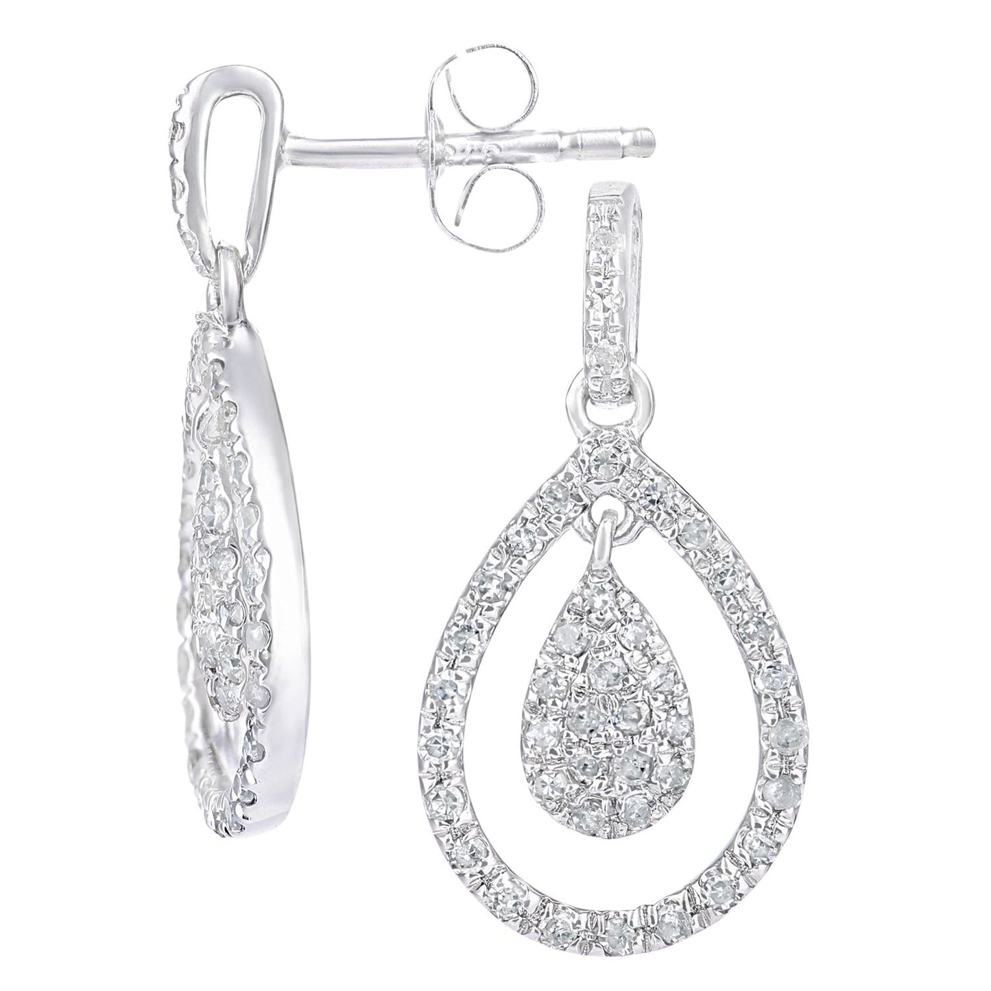 9ct White Gold  Round 0.28ct Diamond Teardrop Drop Earrings - PE0AXL5742W