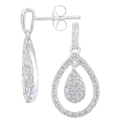 9ct White Gold  Round 0.28ct Diamond Teardrop Drop Earrings - PE0AXL5742W