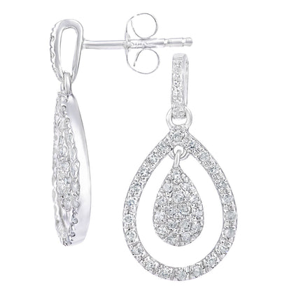 9ct White Gold  Round 0.28ct Diamond Teardrop Drop Earrings - PE0AXL5742W
