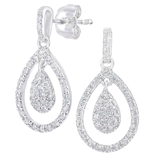 9ct White Gold  Round 0.28ct Diamond Teardrop Drop Earrings - PE0AXL5742W