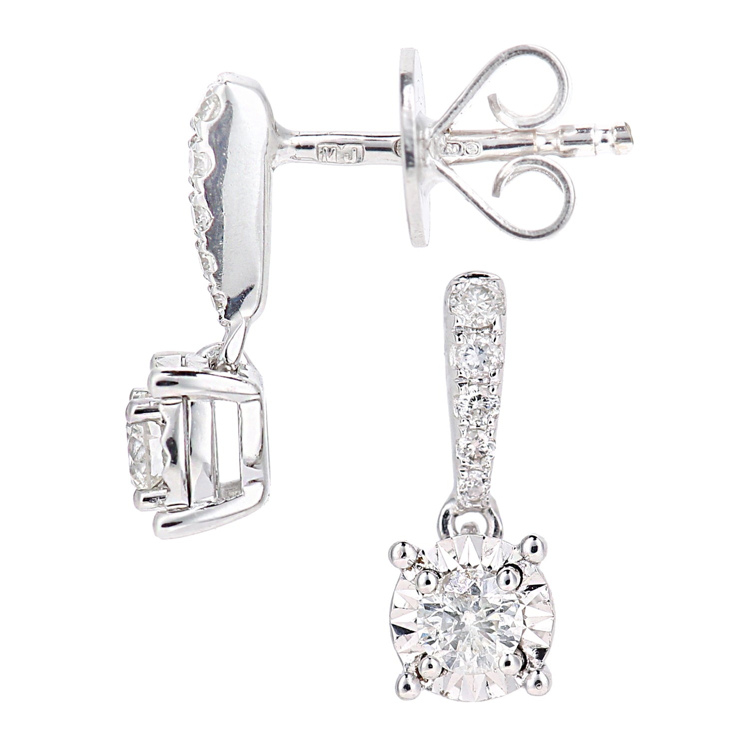18ct White Gold  Round 18pts Diamond 7pts Solitaire Drop Earrings - PE0AXL5747W18