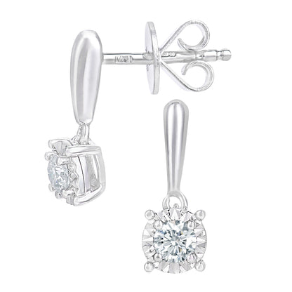 18ct White Gold  Round 20pts Diamond Solitaire Drop Earrings - PE0AXL5748W18