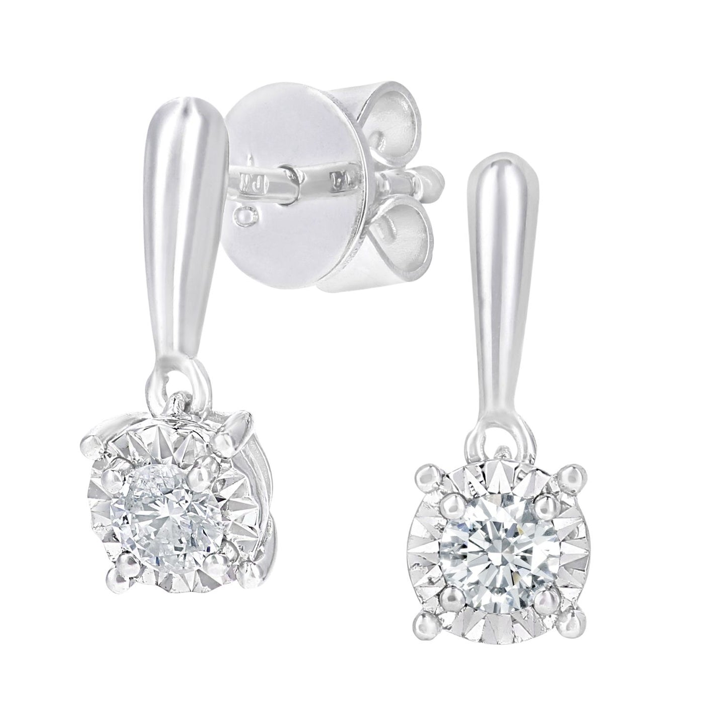 18ct White Gold  Round 20pts Diamond Solitaire Drop Earrings - PE0AXL5748W18