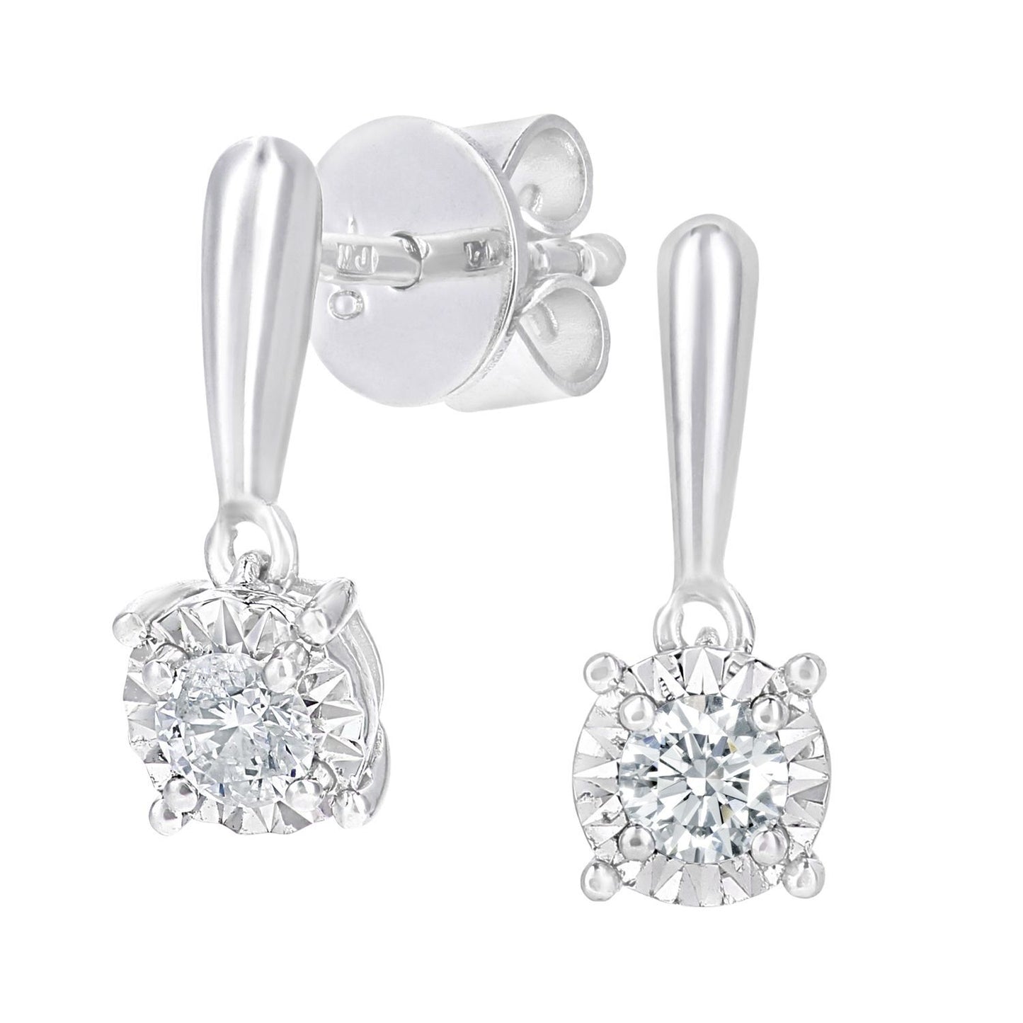 18ct White Gold  Round 20pts Diamond Solitaire Drop Earrings - PE0AXL5748W18