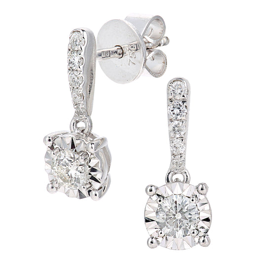 18ct White Gold  Round 1/4ct Diamond 9pts Solitaire Drop Earrings - PE0AXL5749W18
