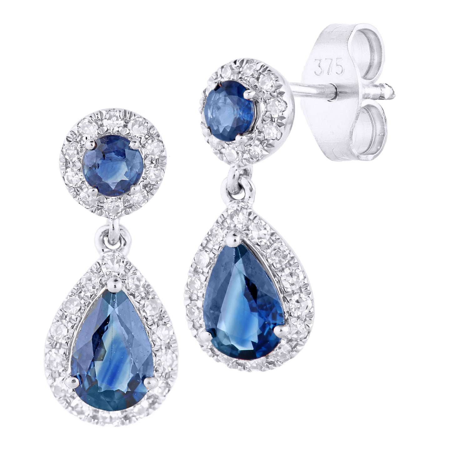 9ct White Gold  1/4ct Diamond Pear Sapphire Teardrop Drop Earrings - PE2AXL0159WSA