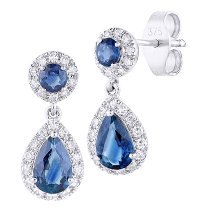 9ct White Gold  1/4ct Diamond Pear Sapphire Teardrop Drop Earrings - PE2AXL0159WSA