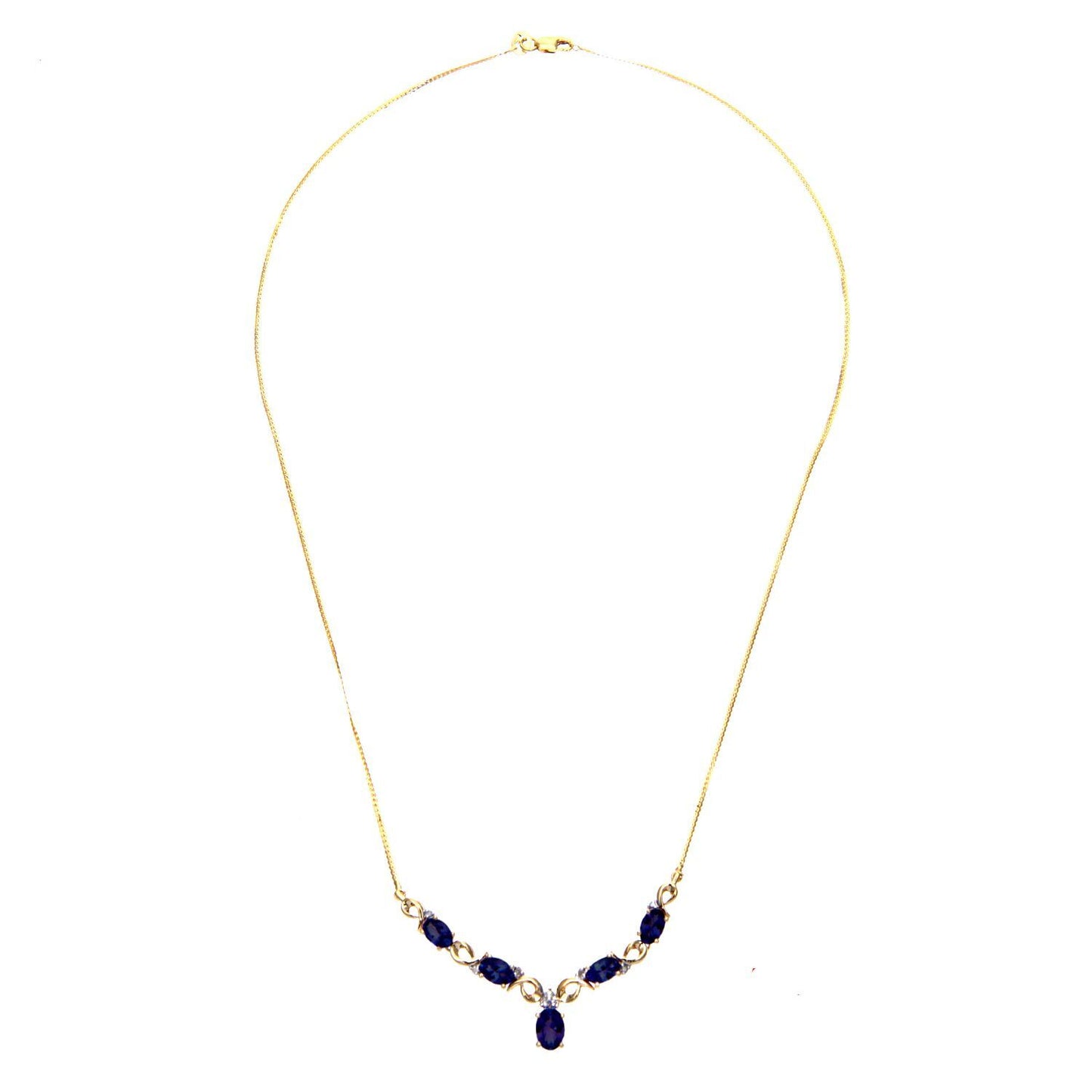 9ct Gold  Diamond Oval Sapphire Swirly Dabba Delta Necklace 18" - PNEAXL01056YSA