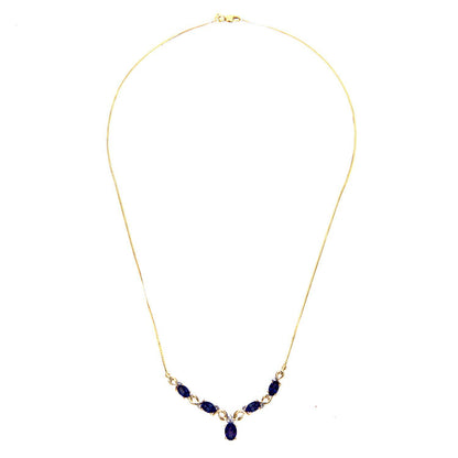 9ct Gold  Diamond Oval Sapphire Swirly Dabba Delta Necklace 18" - PNEAXL01056YSA