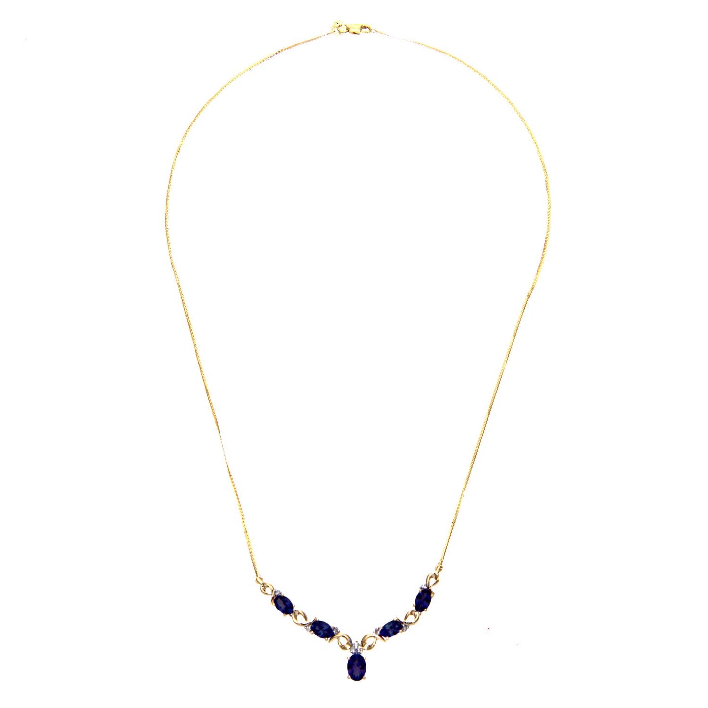 9ct Gold  Diamond Oval Sapphire Swirly Dabba Delta Necklace 18" - PNEAXL01056YSA