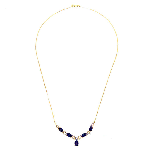 9ct Gold  Diamond Oval Sapphire Swirly Dabba Delta Necklace 18" - PNEAXL01056YSA