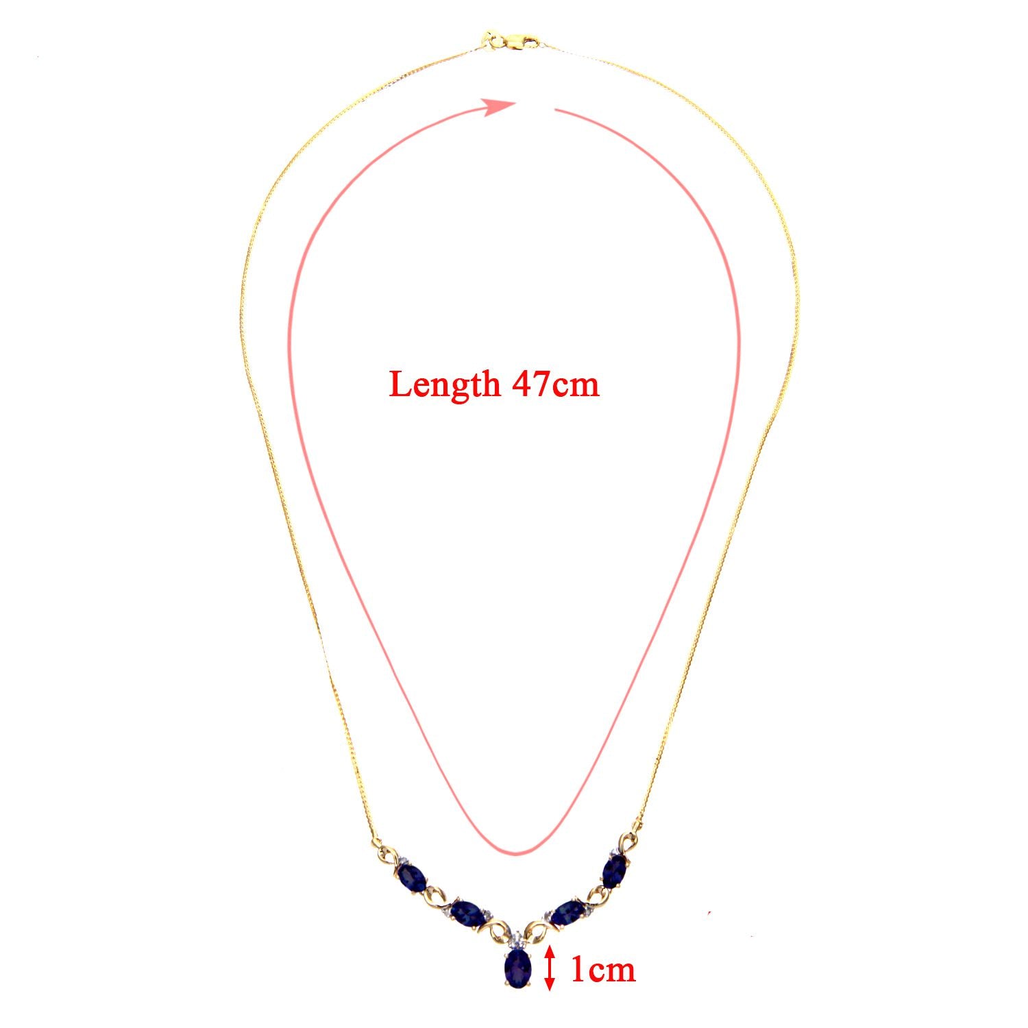 9ct Gold  Diamond Oval Sapphire Swirly Dabba Delta Necklace 18" - PNEAXL01056YSA