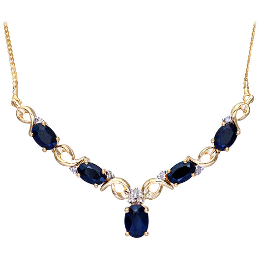 9ct Gold  Diamond Oval Sapphire Swirly Dabba Delta Necklace 18" - PNEAXL01056YSA