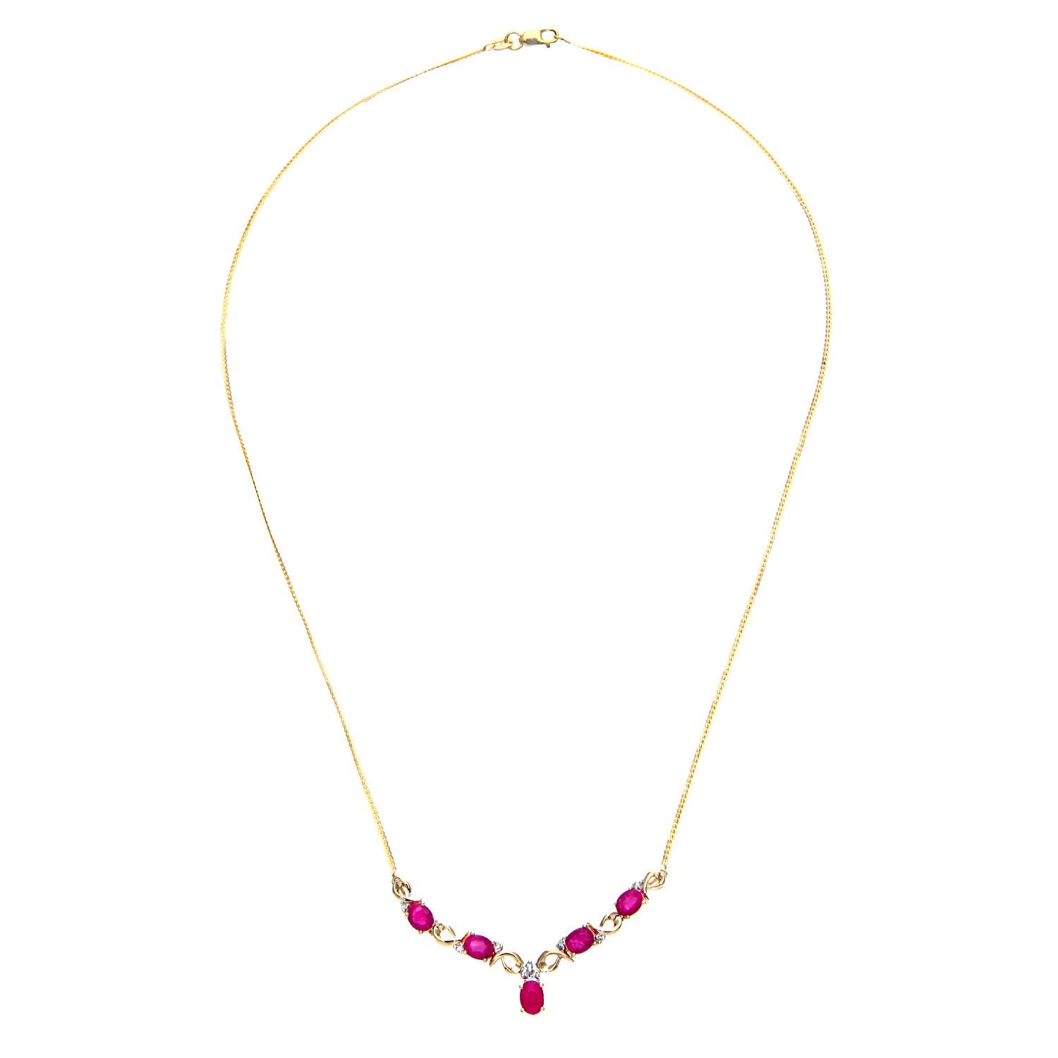 9ct Gold  Diamond Oval Ruby Swirly Dabba Delta Necklace 18" - PNEAXL01075YRU